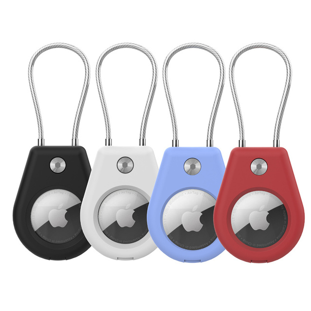 4 Pack AirTag Keychain Holder - for Apple AirTag Lock Case with Wire Cable Anti-Lost Case for Luggage, Keys, Backpack, Pet, Dogs