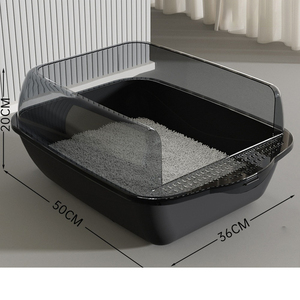 Extra-Large Semi-Enclosed Jumbo <b>Cat</b> Litter <b>Box</b> - High-Rim Splash-Proof Open <b>Cat</b> Toilet - Product Image 3