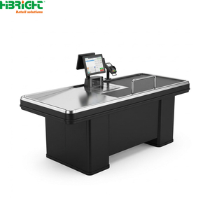 Wood Grain POS <b>Checkout</b> <b>Counter</b> Retail Cashier Desk with Hinged Payment Table for Supermarket Store - Product Image 6