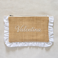 Pochette Maxi Personnalisée en Raffia Brodé avec Volants, Sac de Voyage Cosmétique Personnalisé avec Nom, Sacs Cosmétiques de Plage, Trousse de Toilette Portable