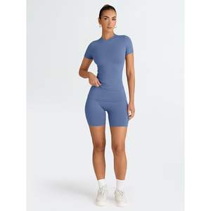 Ensembles d'entraînement et de salon 2 pièces à la mode pour femmes taille bleue S-XL motif imprimé pour les tenues de gymnastique d'été ou les sorties - Product Image 5
