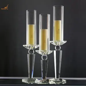 New Custom Wedding Decoration Centerpiece Candlesticks Clear Crystal Candle Holder Set Of 3