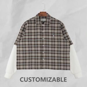 100% Pure Cotton Men's Loose Fit <strong>Patchwork</strong> Plaid Detachable Waffle Sleeve <strong>Shirts</strong> - Product Image 1
