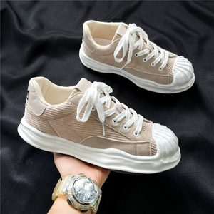 Baskets en toile épaisses noires et blanches à lacets, bout rond, semelle extérieure en caoutchouc respirante, chaussures de marche toutes saisons - Product Image 3
