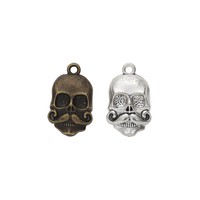 Colgante gótico de calavera con bigote, de aleación de zinc, bronce y plata antigua, para detalles de chalecos de motociclista