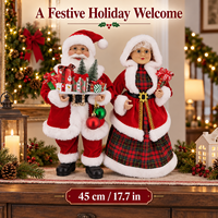 Poupées de Noël debout en plaid de 45 cm (17,7 pouces) du couple Monsieur et Madame Père Noël avec plateau cadeau – Décoration en gros