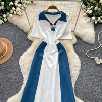 Robe longue femme 2026 style vintage Hong Kong, coupe trapèze, taille ajustée, vêtements décontractés et tendance pour femme