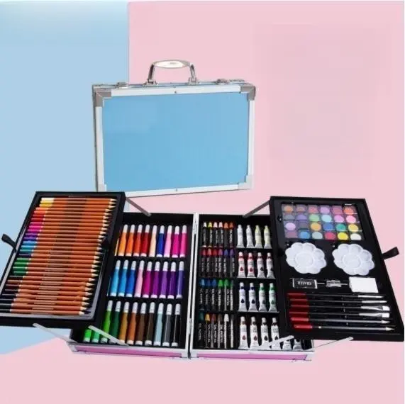 Yeni stil renkli kurşun kalem mum boya guaj seti Mini ofis kırtasiye kızlar hediye kırtasiye çocuklar için kutu seti okul kaynağı
