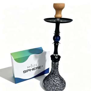 Set de Hookah Moderno con Base de Vidrio, Vástago de Metal, Cazoleta de Madera, Color Negro y Azul, Pipa de Agua para Salón, Caja de Regalo - Product Image 1