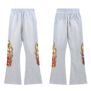 Pantalon de survêtement épais à cordon de serrage de haute qualité, imprimé numérique vintage, noir et gris, en coton - Product Image 6