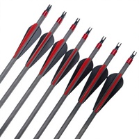 Flèches de tir à l'arc en carbone pur à 100 % de 6,2 mm et 30 pouces pour arcs classiques/arbalètes avec pointes en acier, 2 ailettes noires et 1 ailette rouge - Tir sportif