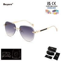 Lunettes de soleil Boyarn Fashion rétro sans monture ovales UV400 en PC pour l'extérieur, les vacances, la photographie, décoratives, bleues/grises, logo personnalisé