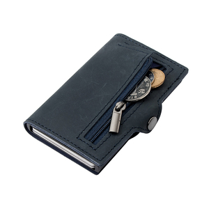 Portefeuille court en cuir véritable anti-vol avec blocage RFID, porte-cartes escamotable, vente en gros d'usine - Product Image 3