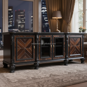 Buffet de salle à manger en bois massif sculpté à la main de style néoclassique français OE-FASHION, placage en chevron, pour villa de luxe - Product Image 5