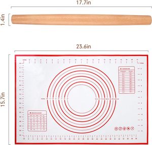 <span class=keywords><strong>Tapis</strong></span> de cuisson en <span class=keywords><strong>silicone</strong></span> avec rouleau à pâtisserie en bois de hêtre Rouleau à pâte à pâtisserie rouge <span class=keywords><strong>pour</strong></span> pizza tarte pâtes biscuits-Outils de pâtisserie de qualité supérieure - Product Image 3