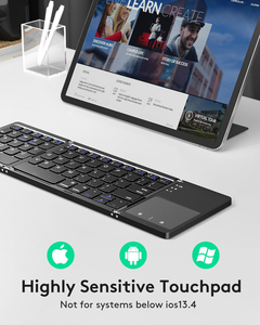 Teclado plegable triple portátil de alta calidad Mini teclado plegable <span class=keywords><strong>Bluetooth</strong></span> Teclado plegable BT con panel táctil - Product Image 3