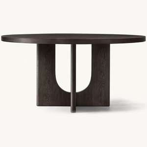 Tavolo da Pranzo Moderno Japandi Ecologico e Durevole con Piano in Rovere Naturale, Base a Piedistallo con Pannelli Incrociati e Intaglio ad Arco in Legno Massello per <span class=keywords><strong>Casa</strong></span> e Cucina - Product Image 2