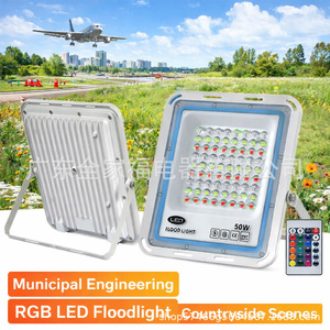 RGB LED Flood <b>Light</b> 50W <b>Remote</b> <b>Control</b> Aluminum Body <b>Wall</b> Mount High Bright Wide Flood Outdoor Lighting - Product Image 1