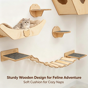 Système d'escalade mural modulaire pour chats avec hamac rembourré en <span class=keywords><strong>bois</strong></span> et sisal, marches rembourrées pour que les chats d'intérieur se repose, s'escaladent et s'explorent - Product Image 2