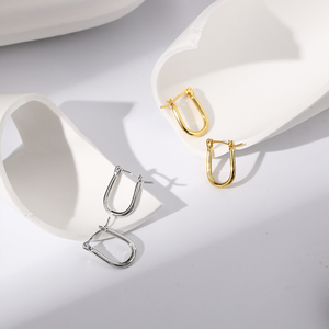 Boucles d'oreilles en forme de U, en laiton plaqué or, minimalistes, en forme de fer à cheval, bijoux de mode pour femmes - Product Image 5