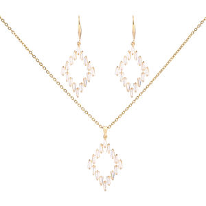 Conjuntos de pendientes y collares con colgante geométrico de circón a la moda para mujer, conjuntos de joyería baratos chapados en oro al por mayor - Product Image 3