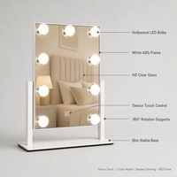 Miroir de maquillage éclairé en bois blanc avec lumières, 27 cm, angle réglable, 3 modes de couleur, variateur d'intensité, capteur tactile