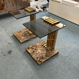 Mesa de Centro Moderna Convertible de Mármol con Forma Irregular y Base de Acero Inoxidable para Muebles de Sala - Product Image 4