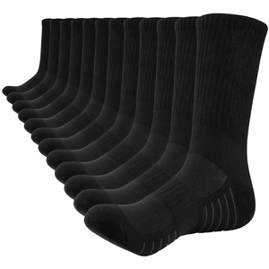 High Quality 100% Cotton Casual Solid Color Men Women <b>Black</b> Crew Anti-Bacterial Standard Cushioned <b>Socks</b> White - Product Image 1