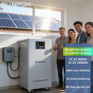 แบตเตอรี่ลิเธียมโซลาร์ SUNPOK 51.2V 1000Ah 50kWh ระบบกักเก็บพลังงานสำหรับบ้าน <span class=keywords><strong>50Kw</strong></span> แบบเคลื่อนย้ายได้ Lifepo4 10000 รอบการใช้งาน ติดตั้งบนพื้น - Product Image 1