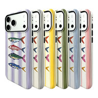 Coque de téléphone détachable en PC+TPU à double couche, imprimée sur mesure, motif poisson rayé dessiné à la main, brillante, anti-chute pour iPhone 18 Pro