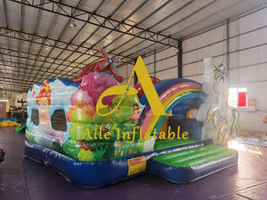 Thème de licorne gonflable videur Combo arrière-cour gonflable <span class=keywords><strong>fleur</strong></span> jardin gonflable château plein d'entrain enfant en bas âge moonwalk fête enfants jeu - Product Image 3