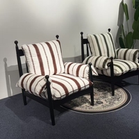 ChiwU Fauteuil d'appoint rétro en tissu rayé, fauteuil simple rembourré avec structure en bois noir massif pour salon