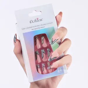 Olha adesivos de gelatina para unhas, mais elegantes, reutilizáveis, 24 peças, textura projetada em caixão, para unhas femininas