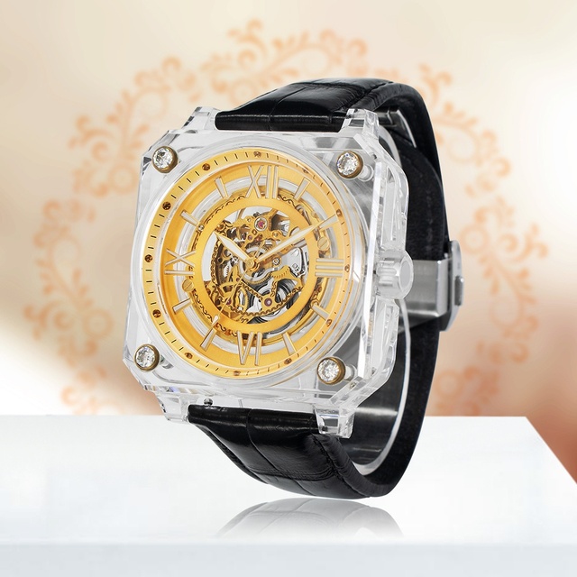 Transparent Sapphire Glass Watch Case Hollow Out New Men's Automatic Mechanical Watch  Fluororubber   Mechanical Watch for Men
