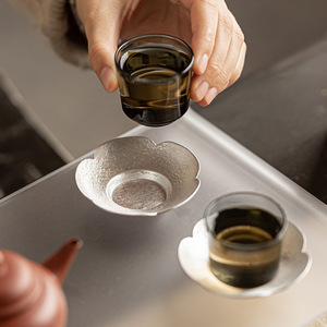 Plato para té de hojas de plata hecho a mano, estilo retro, aislante del calor, para accesorios de ceremonia del té - Product Image 2