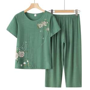 Conjunto <span class=keywords><strong>de</strong></span> Dos Piezas <span class=keywords><strong>de</strong></span> Ropa <span class=keywords><strong>de</strong></span> <span class=keywords><strong>Verano</strong></span> para Mamá, Estampado, para Ancianas, <span class=keywords><strong>Abuela</strong></span>, Manga Corta, Algodón y Lino, Holgado - Product Image 5