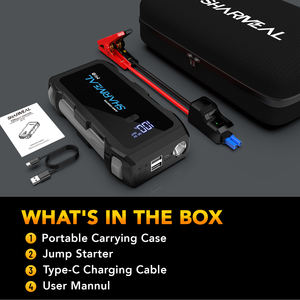 12В портативный аварийный бустер с накачкой в шинах, воздушный компрессор, светодиодный свет, автомобильный пусковой аккумулятор - Product Image 6