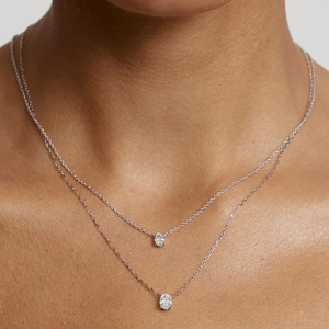 จี้เพชรทรงรีคิวบิกเซอร์โคเนีย สร้อยคอแฟชั่น เครื่องประดับสำหรับผู้หญิง สร้อยคอขายส่ง เงินแท้ 925 สร้อยคอแบบมินิมอล - Product Image 6