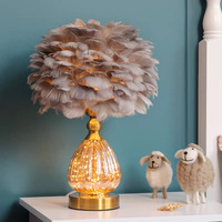 Lampe de table en plumes de style vintage pour la chambre des filles, éclairage romantique au chevet, lampe en plumes
