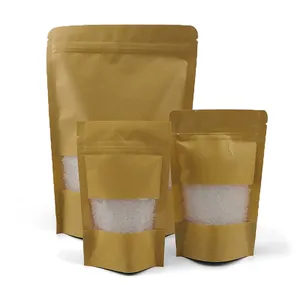 Bolsita de papel Kraft bio degradable, bolsa de pie, embalaje con ventana de plástico