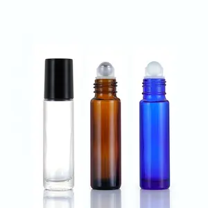可再装10毫升琥珀色透明蓝色香水玻璃滚筒瓶化妆品精油卷瓶
