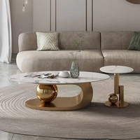 Table Basse Ronde Moderne de Luxe pour Salon en Marbre et Pierre, Design Blanc et Doré, avec Bol