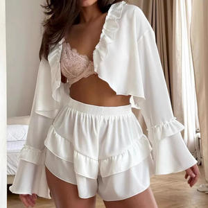 En stock, vente en gros, vêtements de maison solides pour femmes, vêtements de nuit sexy, vêtements de détente pour femmes, ensemble de pyjama pour filles sexy, ensemble de pyjama à volants pour femmes - Product Image 5