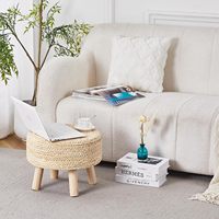 Pouf ottoman repose-pieds avec pieds en bois, fait main en jacinthe d'eau naturelle, pour extérieur, chaise d'appoint pour chambre à coucher