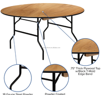 Table de banquet pliante en bois transparente ronde moderne de 5 pieds pour une utilisation en extérieur dans les hôtels