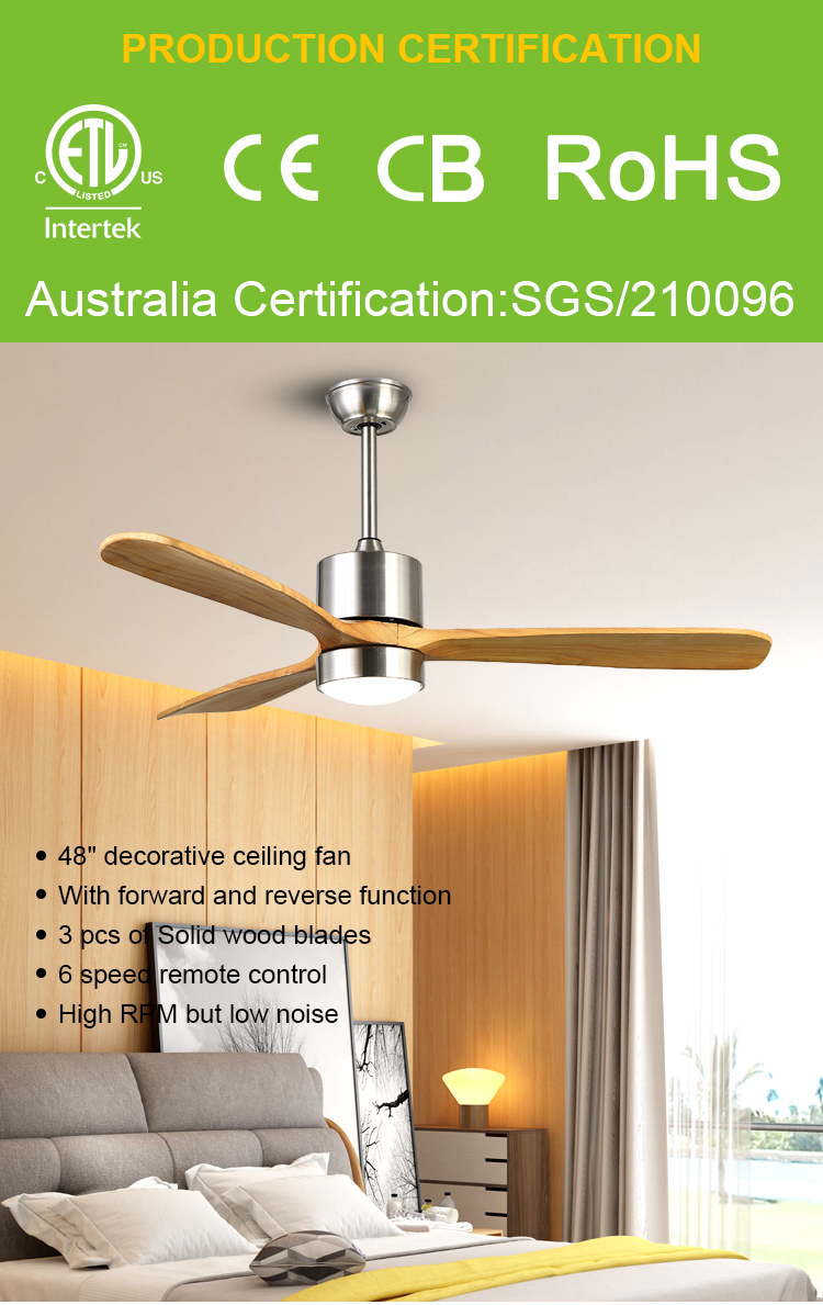 Breezelux New Arrival Modern Popular Decorative Wooden Fan Silent Design Ceiling Fan With Led Light