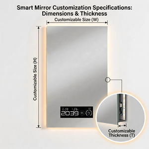 Espejo de Baño LED Inteligente Kingstin Sin Marco Montaje en Pared Retroiluminado Regulable Antivaho Pantalla Digital - Product Image 4