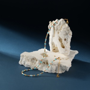 Collana in Lega di Vetro TANGPEI, Catena Placcata Argento e Oro, Regalo di Tendenza, Nappe Blu <span class=keywords><strong>Mare</strong></span> e Rosso Sanguigno, Perline Blu - Product Image 4