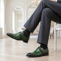 Chaussures habillées de luxe pour hommes, à boucle simple, en cuir finition artisanale, grande taille EU 48