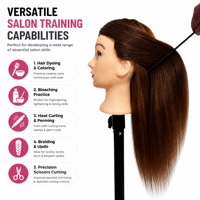 Tête de mannequin modèle corps humain pour salon de coiffure, cheveux humains Remy bruns lisses de 24 pouces pour la pratique de la coupe et du tressage